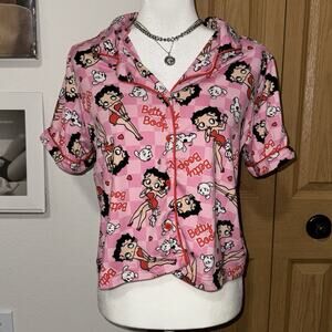 Fleischer Studios Betty Boop Pajama Top Womens Small Pink Short Sleeve Sleepwear